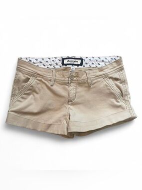 Y2K Abercrombie & Fitch Women’s Low-Rise Fold Over Cuff Tan Mini Shorts - 29”